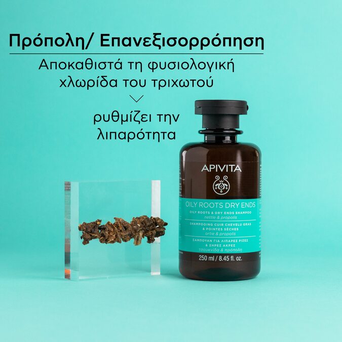 APIVITA - Σαμπουάν Εξισορρόπησης για Λιπαρές Ρίζες & Ξηρές Άκρες με Τσουκνίδα & Πρόπολη - 250ml